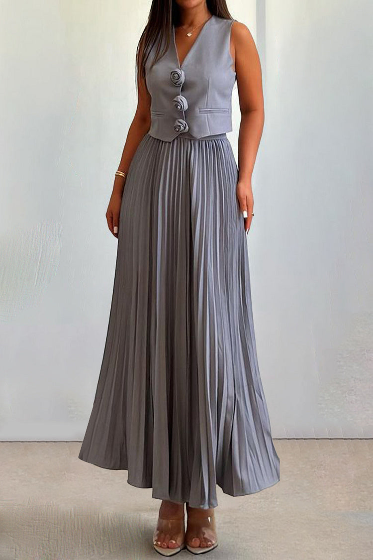 Madeline Rosette Pleated Maxi Skirt Set
