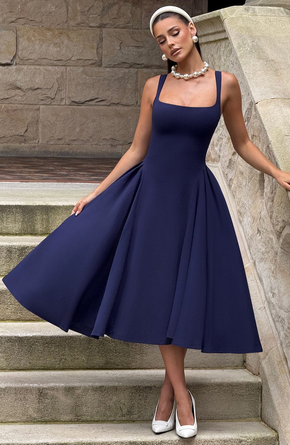 Betty Midi Elbise - Lacivert