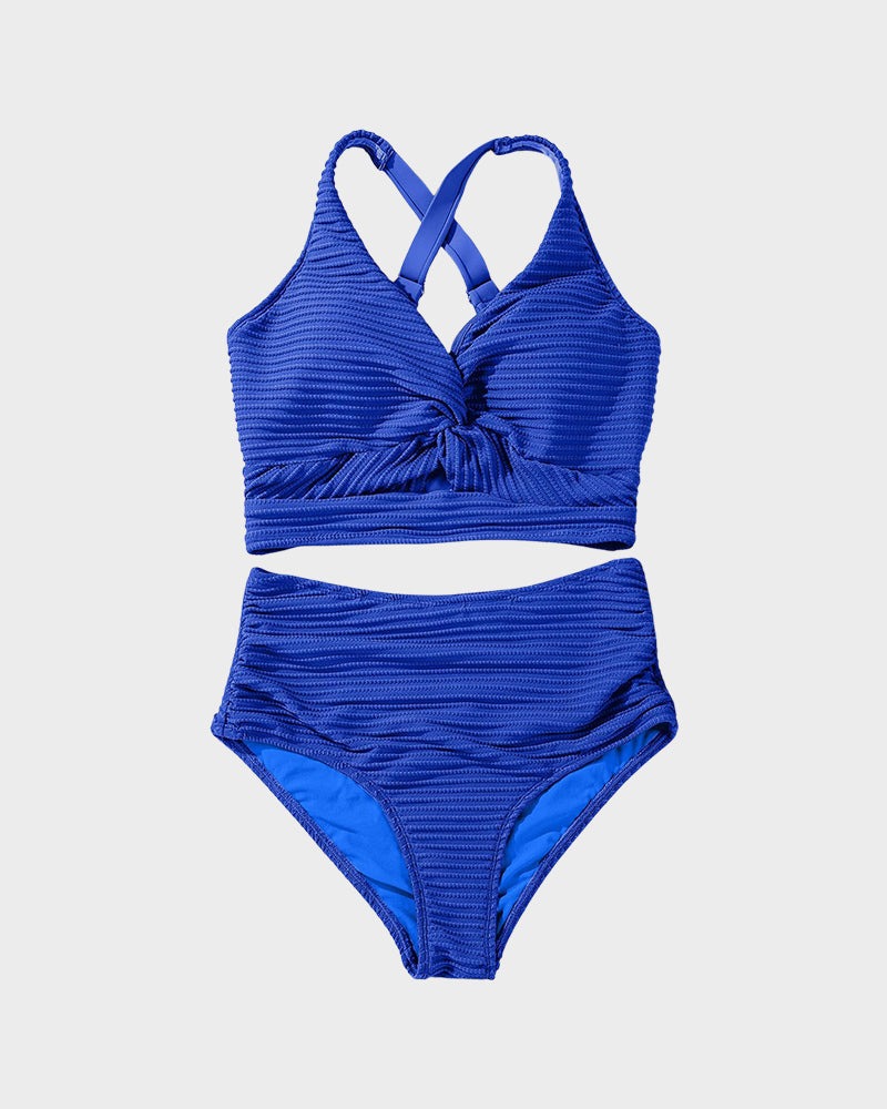 Dokulu Düğümlü Ön Yüksek Belli Bikini Takımı