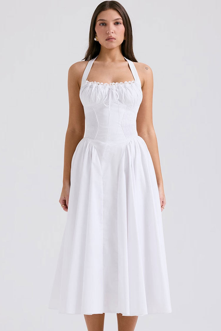 Boho-Chic-Festtagskleid mit tiefer Taille