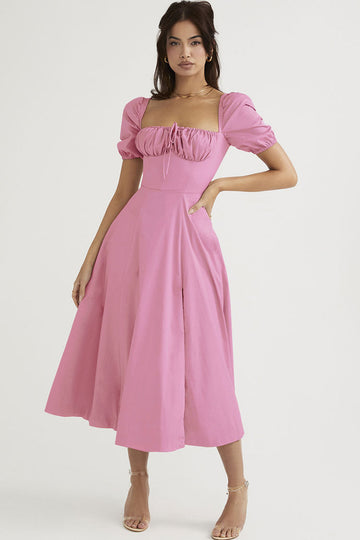Luftiges Midikleid mit Schlitz – Rosa