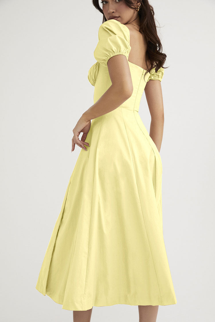 Luftiges schulterfreies Midikleid – Gelb