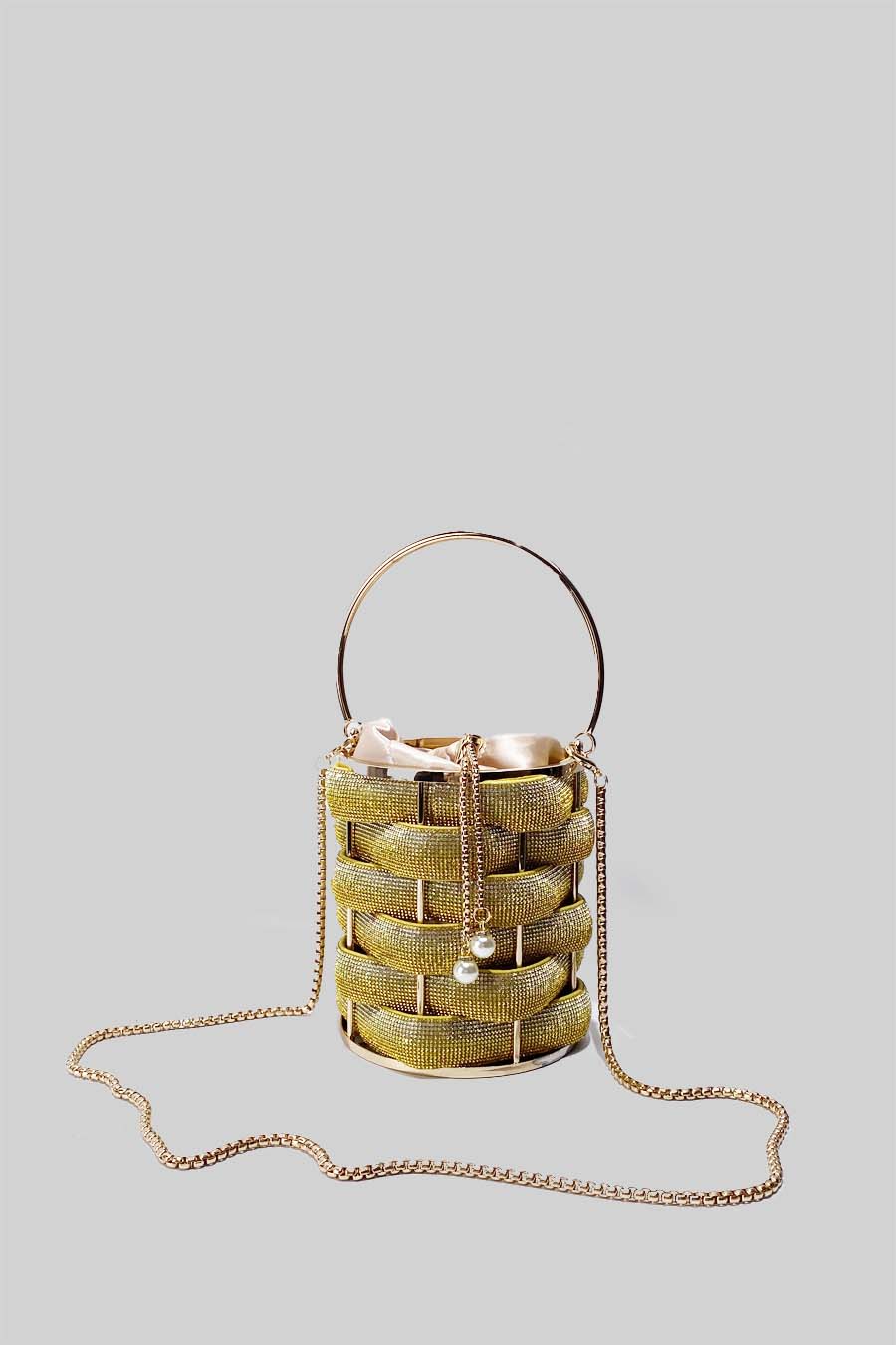 Elegant Bucket Bag with Satin Interior Closure - Gold