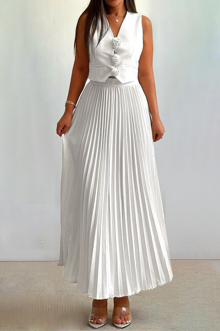 Madeline Rosette Pleated Maxi Skirt Set