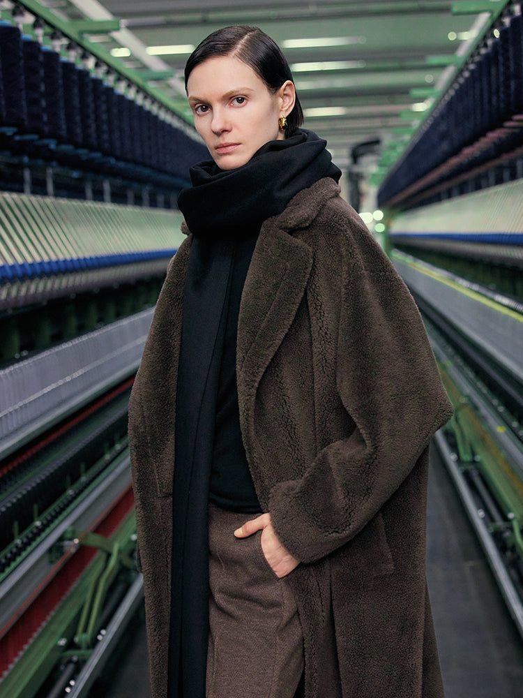 Teddy Lambswool Collar Oversized Coat 