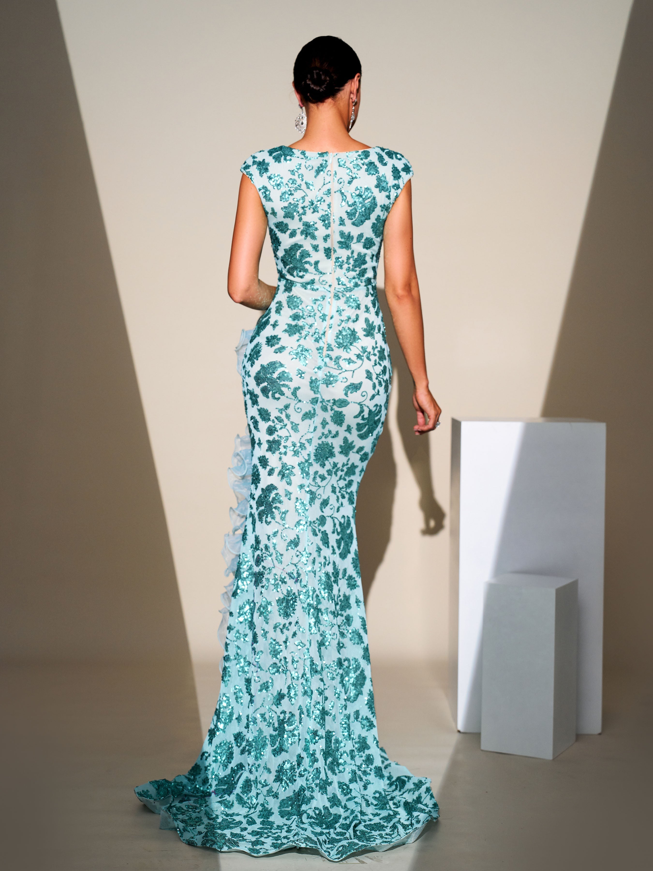 Demetria Sleeveless Ruffled Maxi Dress with Slit