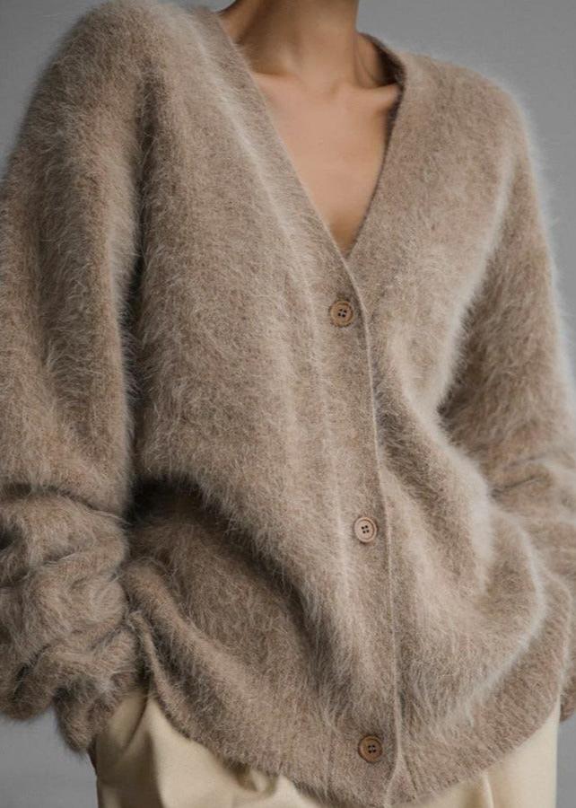 Hellgraue Strickjacke mit Knöpfen
