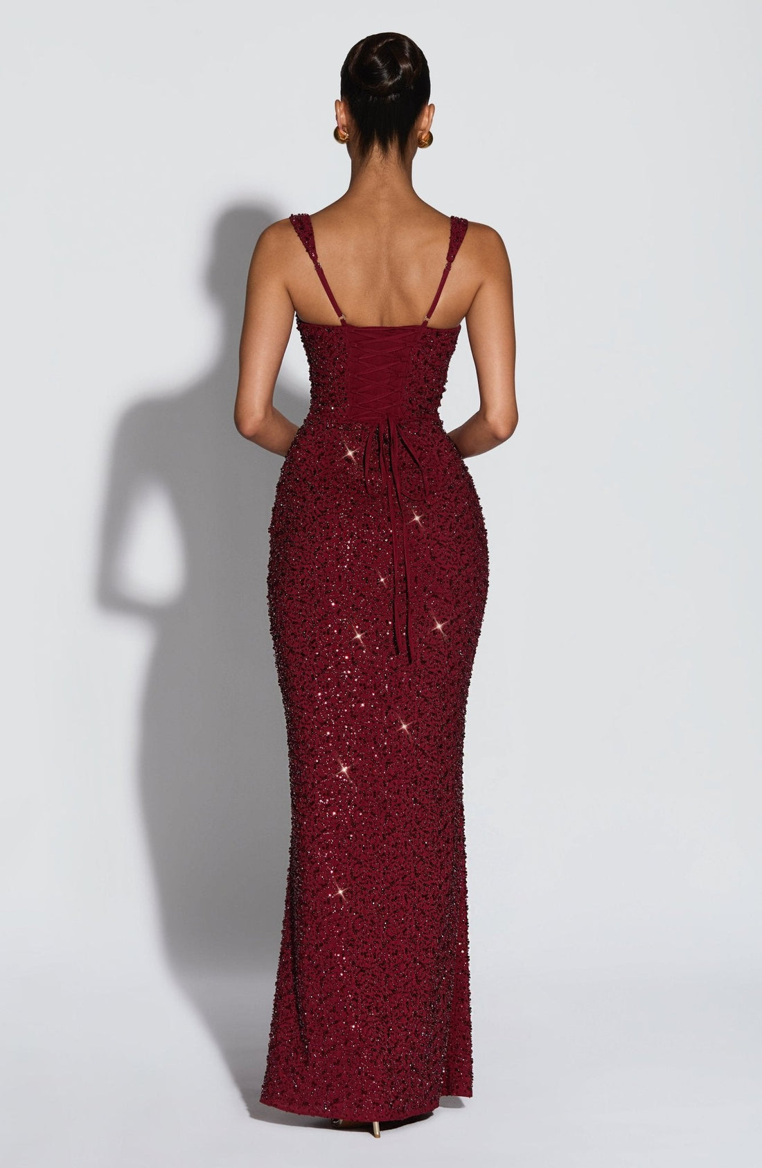 Calanthe Maxi Elbise - Bordo Işıltılı