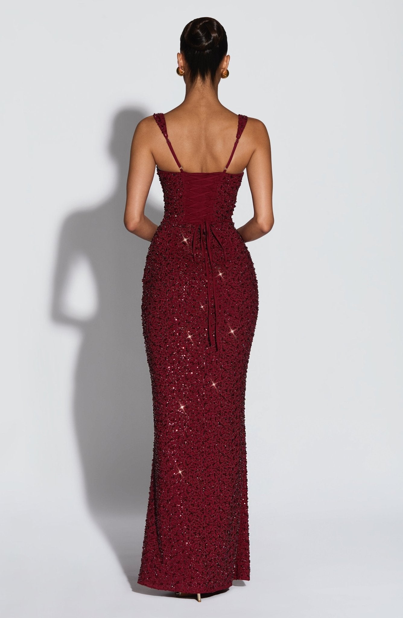 Calanthe Maxi Elbise - Bordo Işıltılı