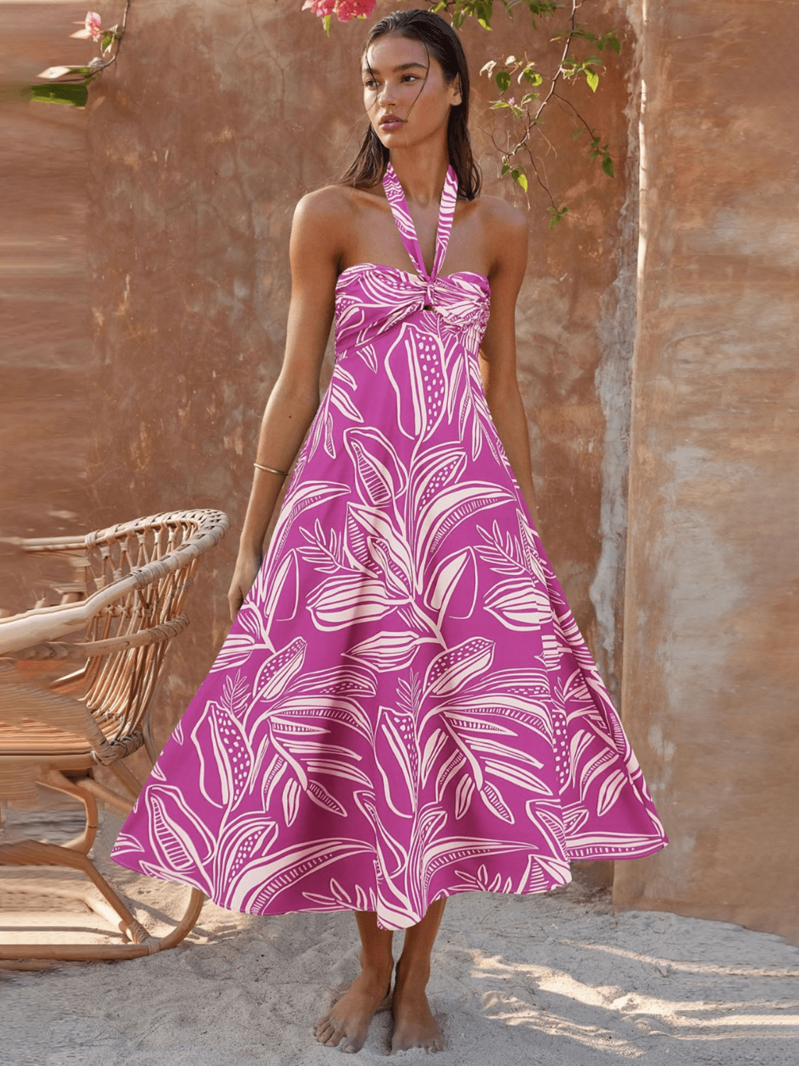 Laurel Print Halter Maxi Dress - Pink