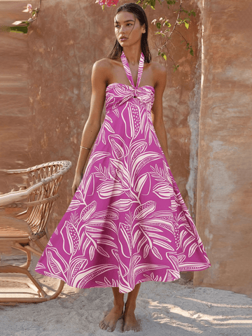 Laurel Print Halter Maxi Dress - Pink