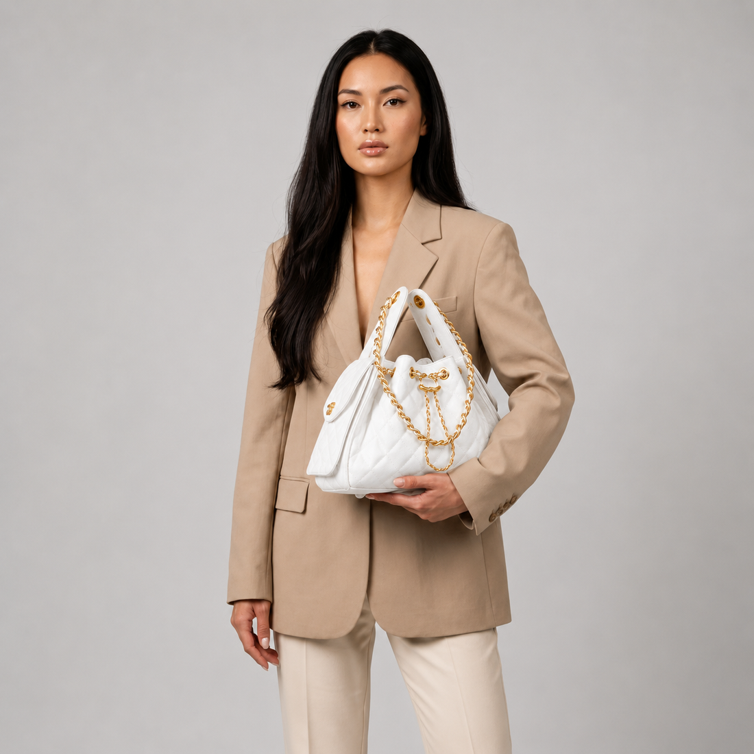 Milano Echtleder Gesteppte Hobo-Tasche - Weiß