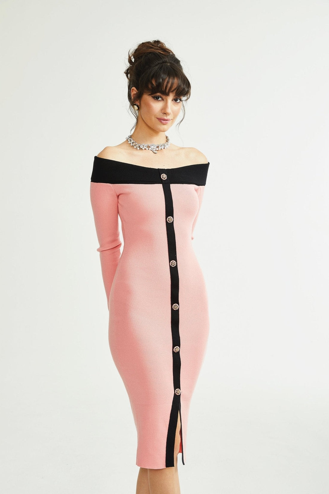 Carine Pink Midi Knitted Dress