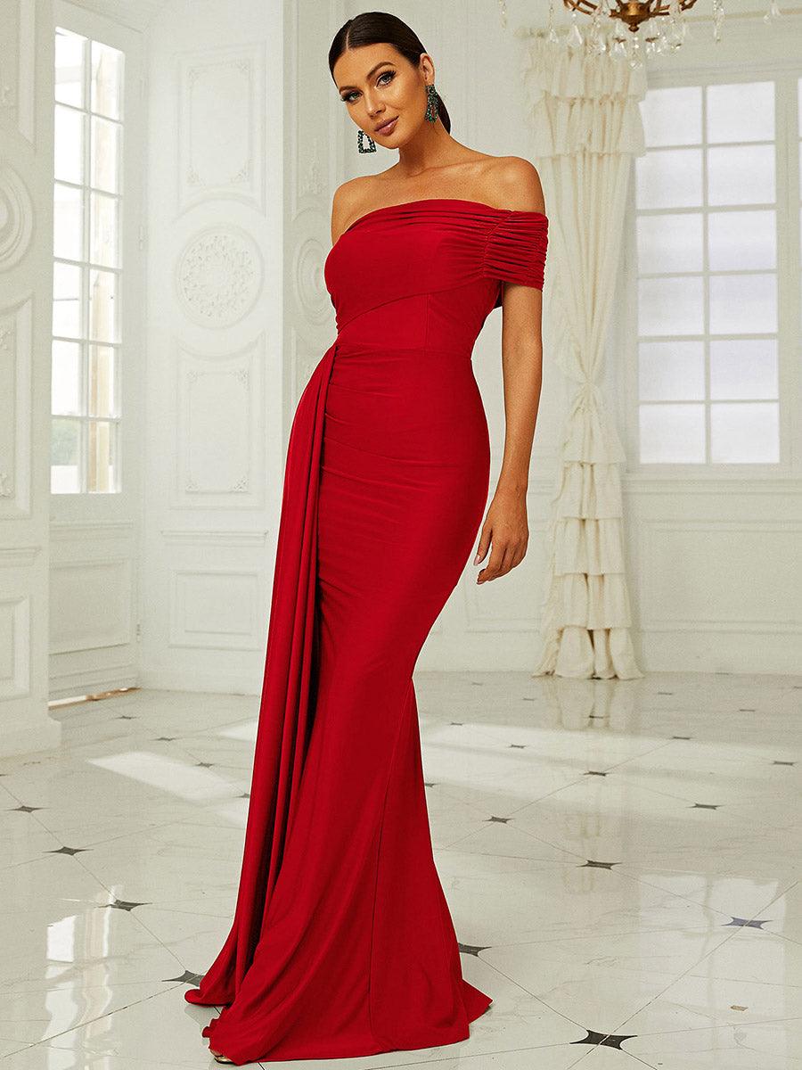 Idony schulterfreies, drapiertes Maxikleid