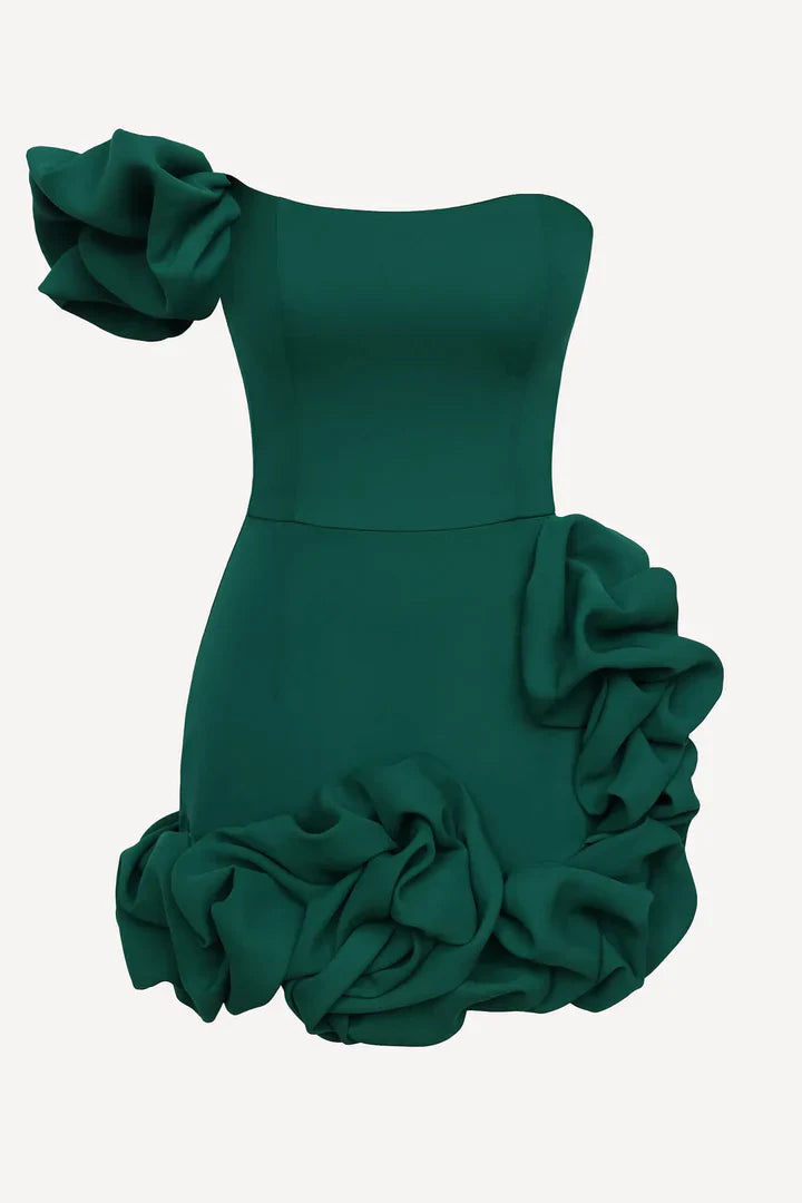Romantik Lale Bel Askısız Mini Elbise