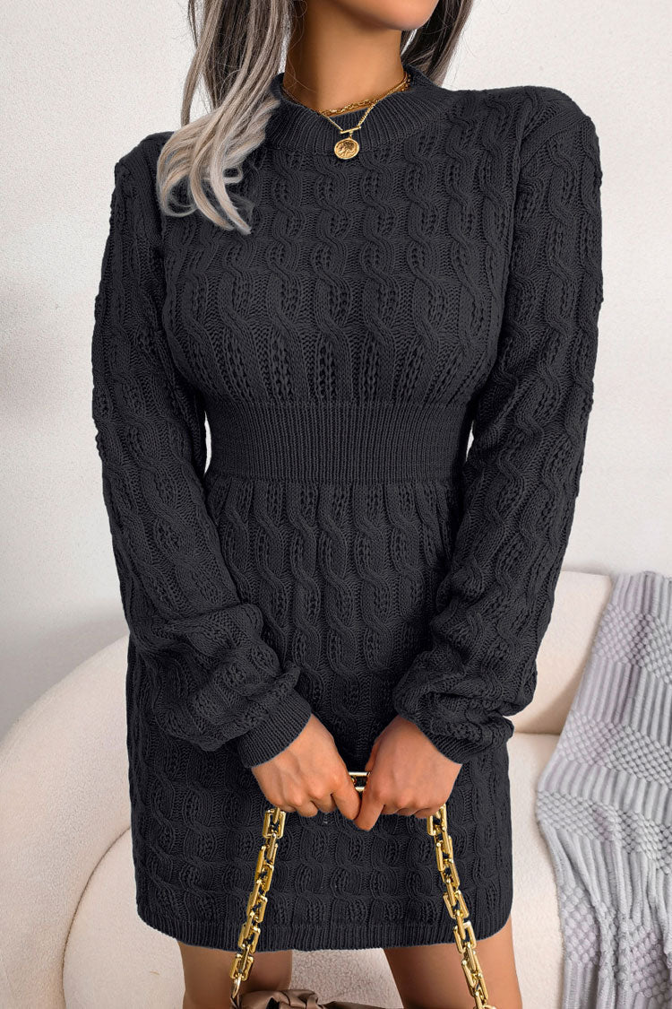 Winter Fisherman Knit Mini Dress - Black