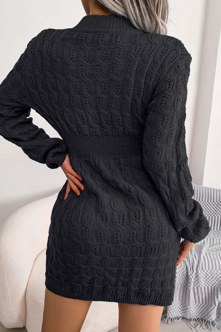 Winter Fisherman Knit Mini Dress - Black