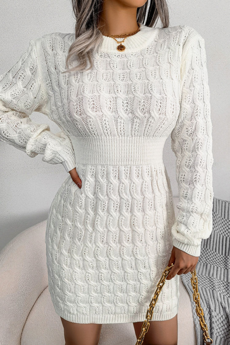 Winterliches Strickminikleid - Weiß