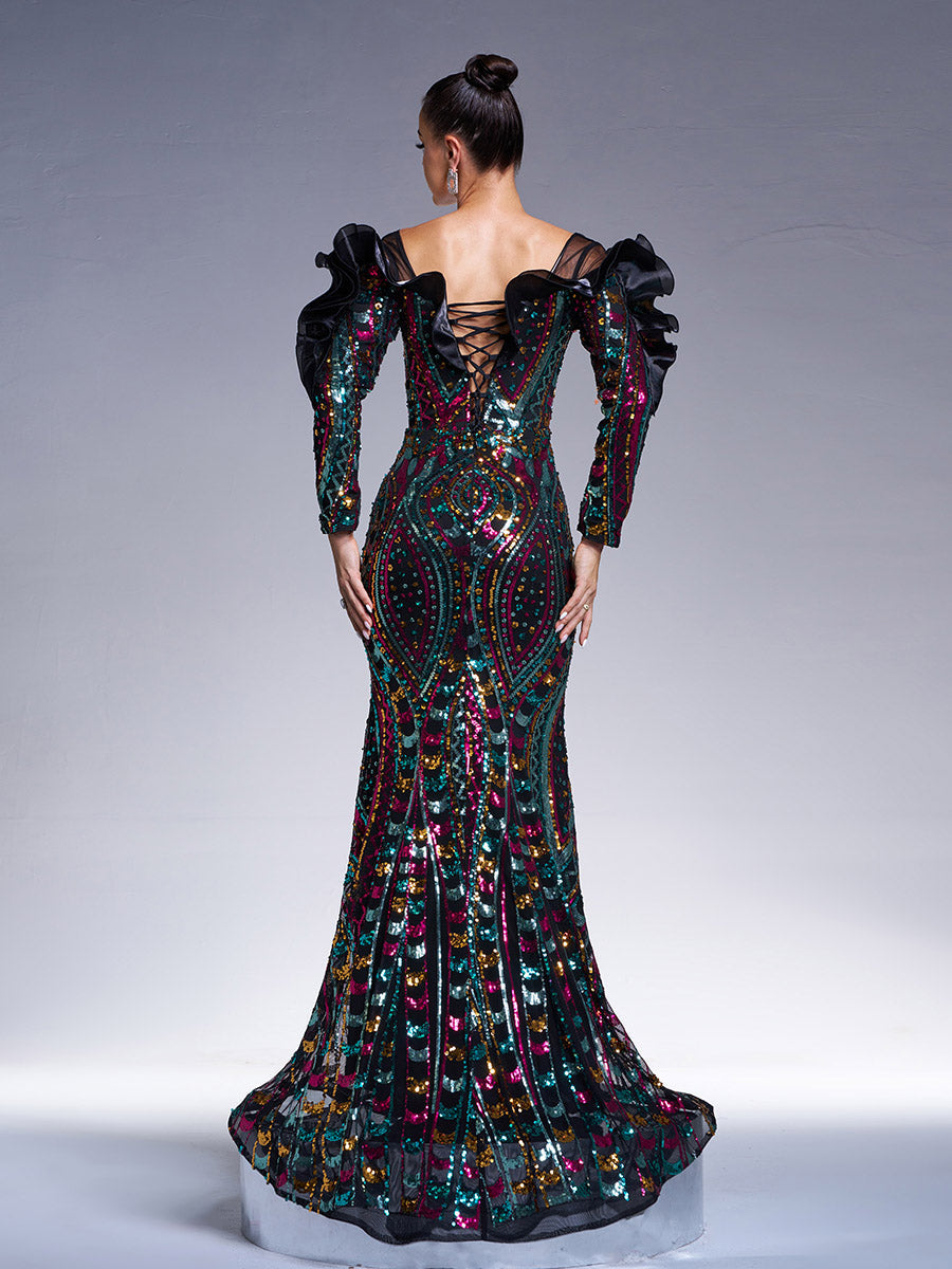 Giada Rüschen-Meerjungfrauen-Maxikleid