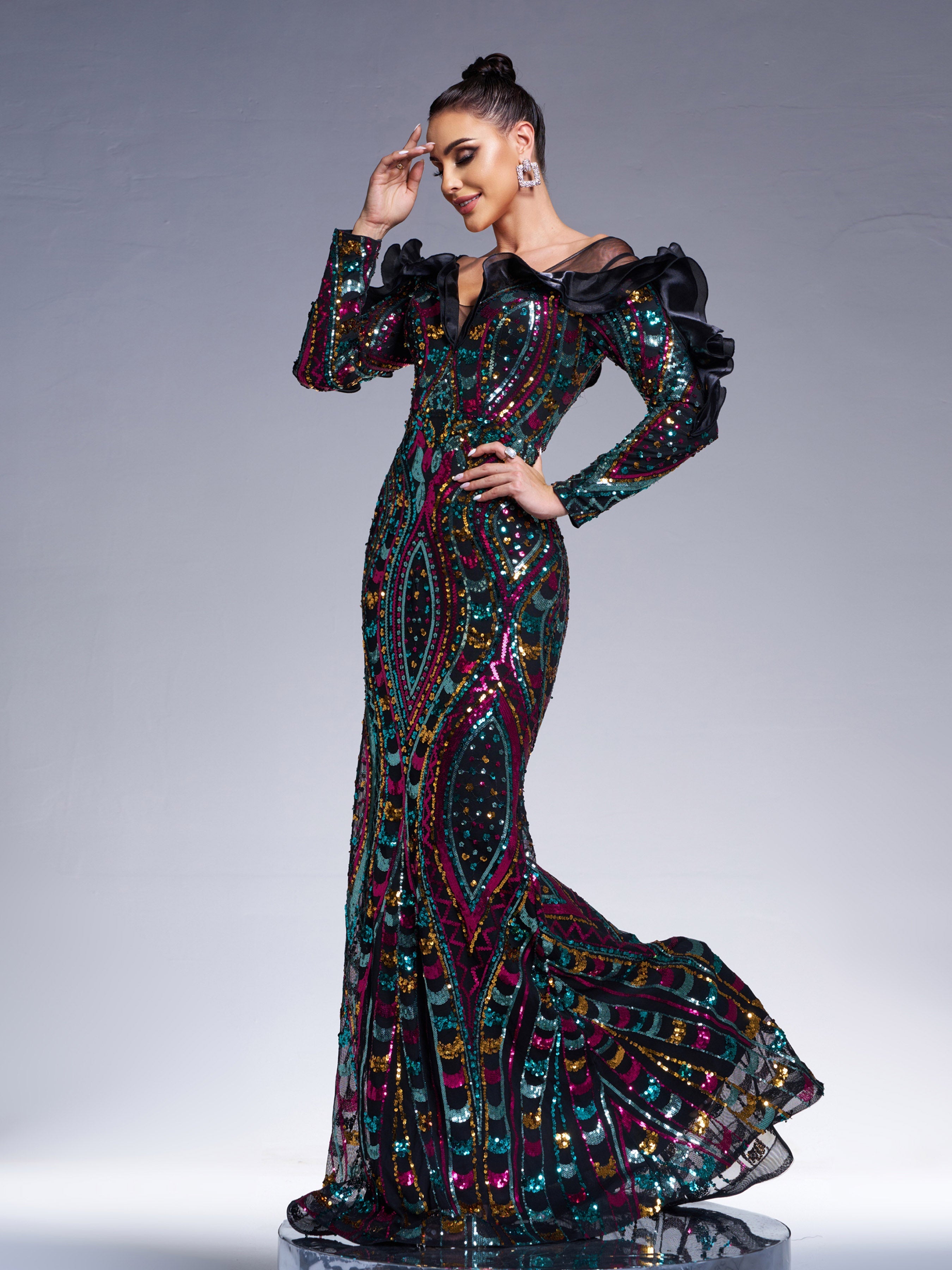 Giada Rüschen-Meerjungfrauen-Maxikleid