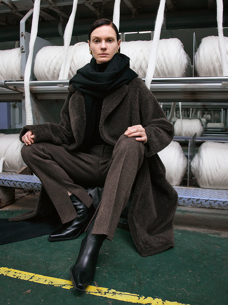 Teddy Lambswool Collar Oversized Coat 