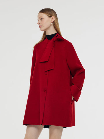 Damenmantel aus Tencel-Wolle mit Schleife 