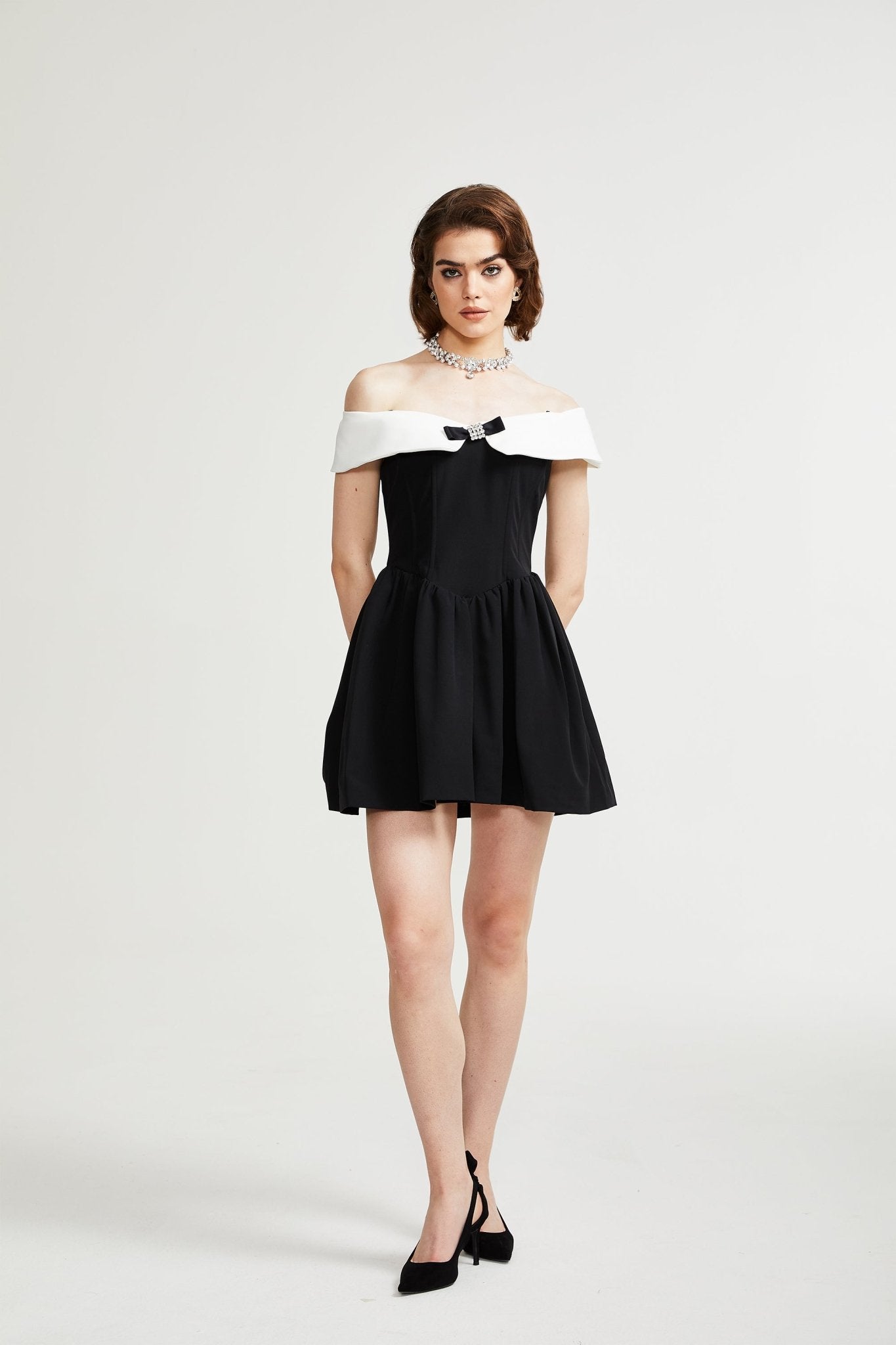 Deniece Off-Shoulder Black Mini Dress