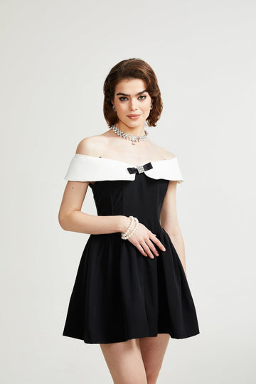 Deniece Off-Shoulder Black Mini Dress