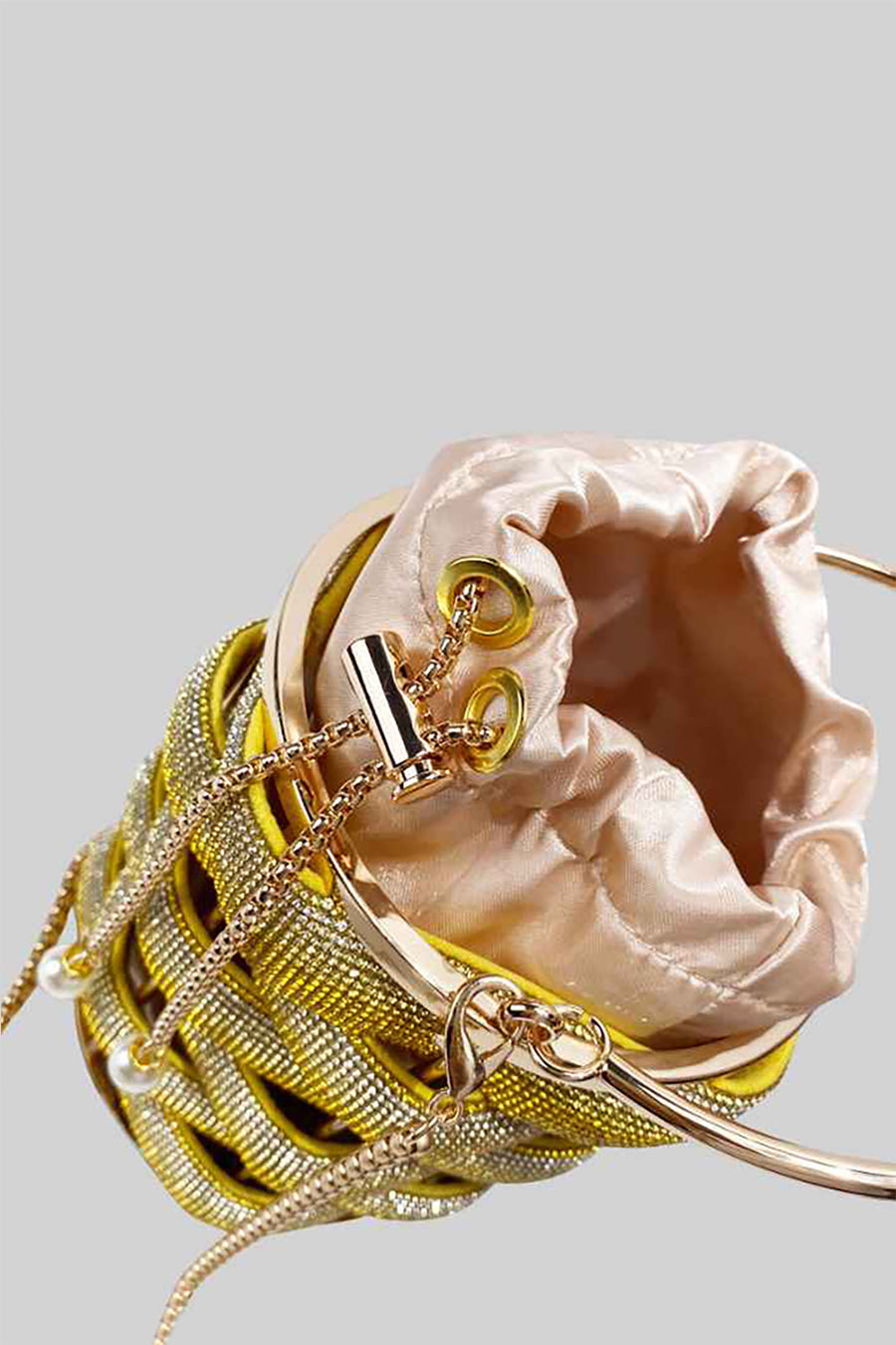 Elegant Bucket Bag with Satin Interior Closure - Gold