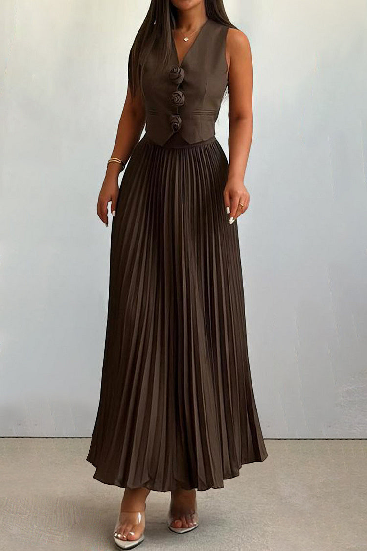 Madeline Rosette Pleated Maxi Skirt Set