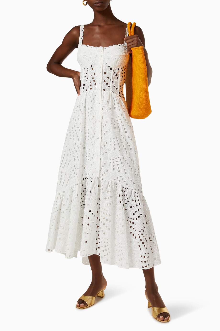 Dolly Midi-Bustierkleid aus bestickter Spitze – Weiß