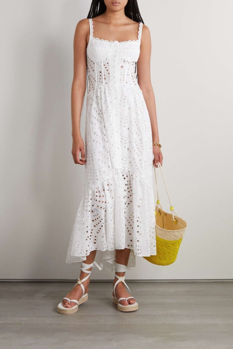 Dolly Midi-Bustierkleid aus bestickter Spitze – Weiß