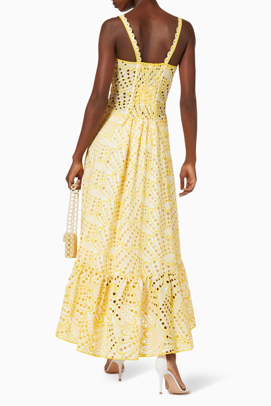 Dolly Embroidered Lace Midi Dress - Yellow