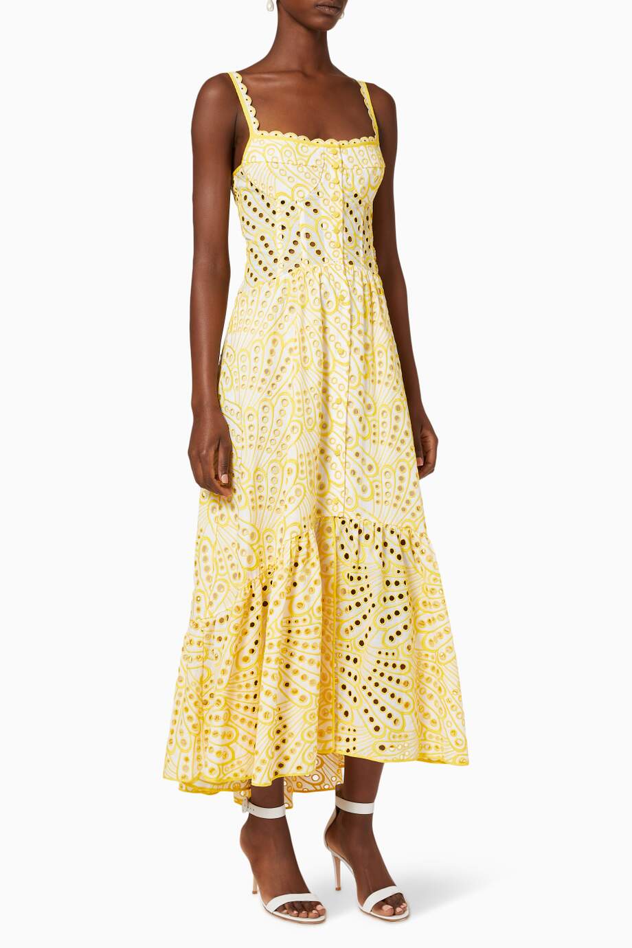 Dolly Embroidered Lace Midi Dress - Yellow
