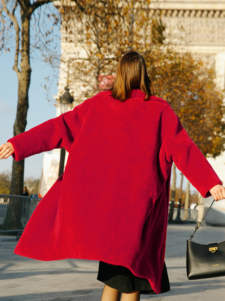 Teddy Lambswool Collar Oversized Coat 
