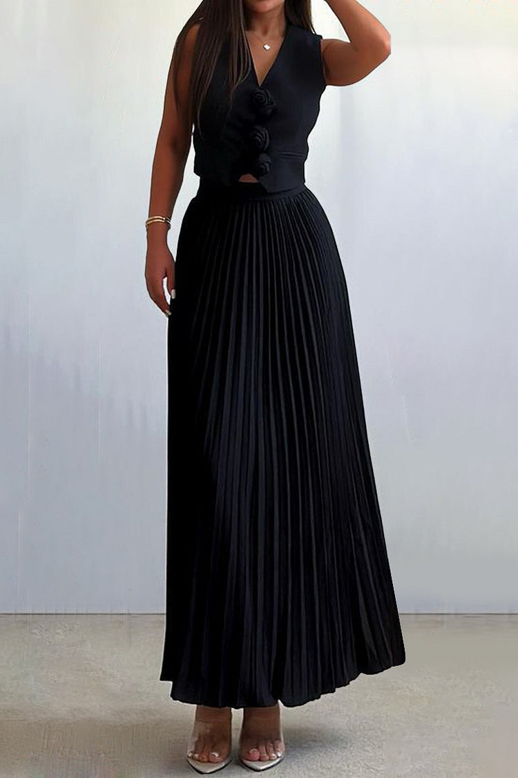Madeline Rosette Pleated Maxi Skirt Set