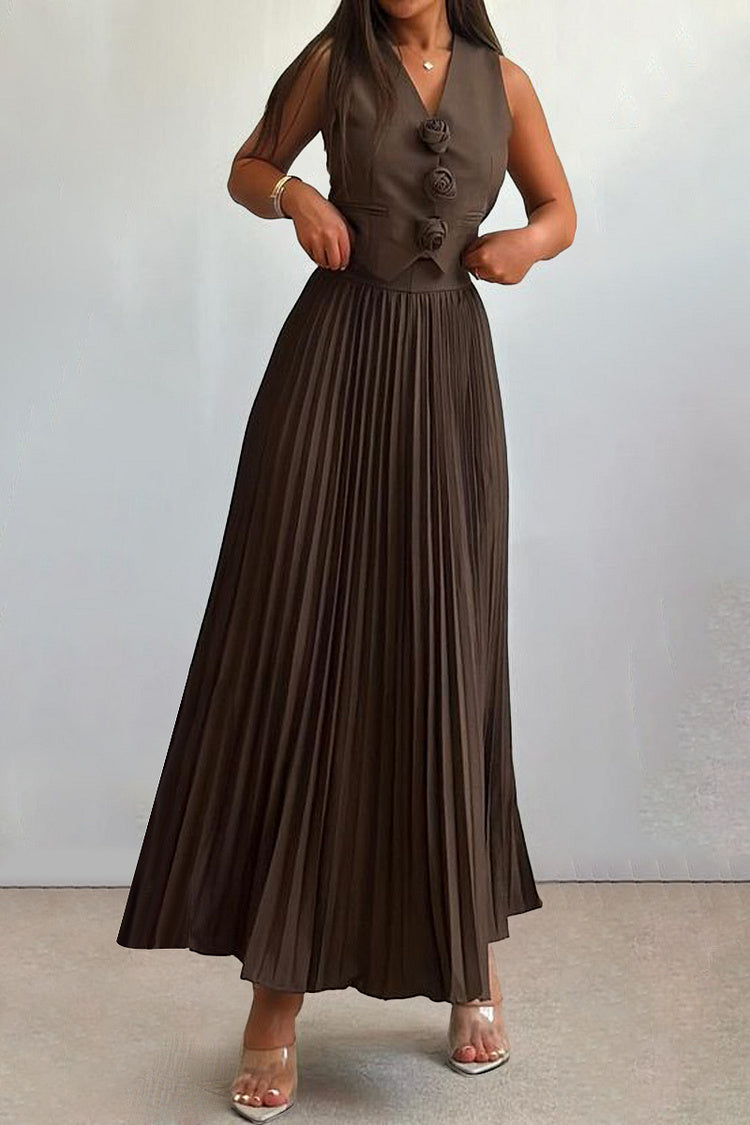 Madeline Rosette Pleated Maxi Skirt Set