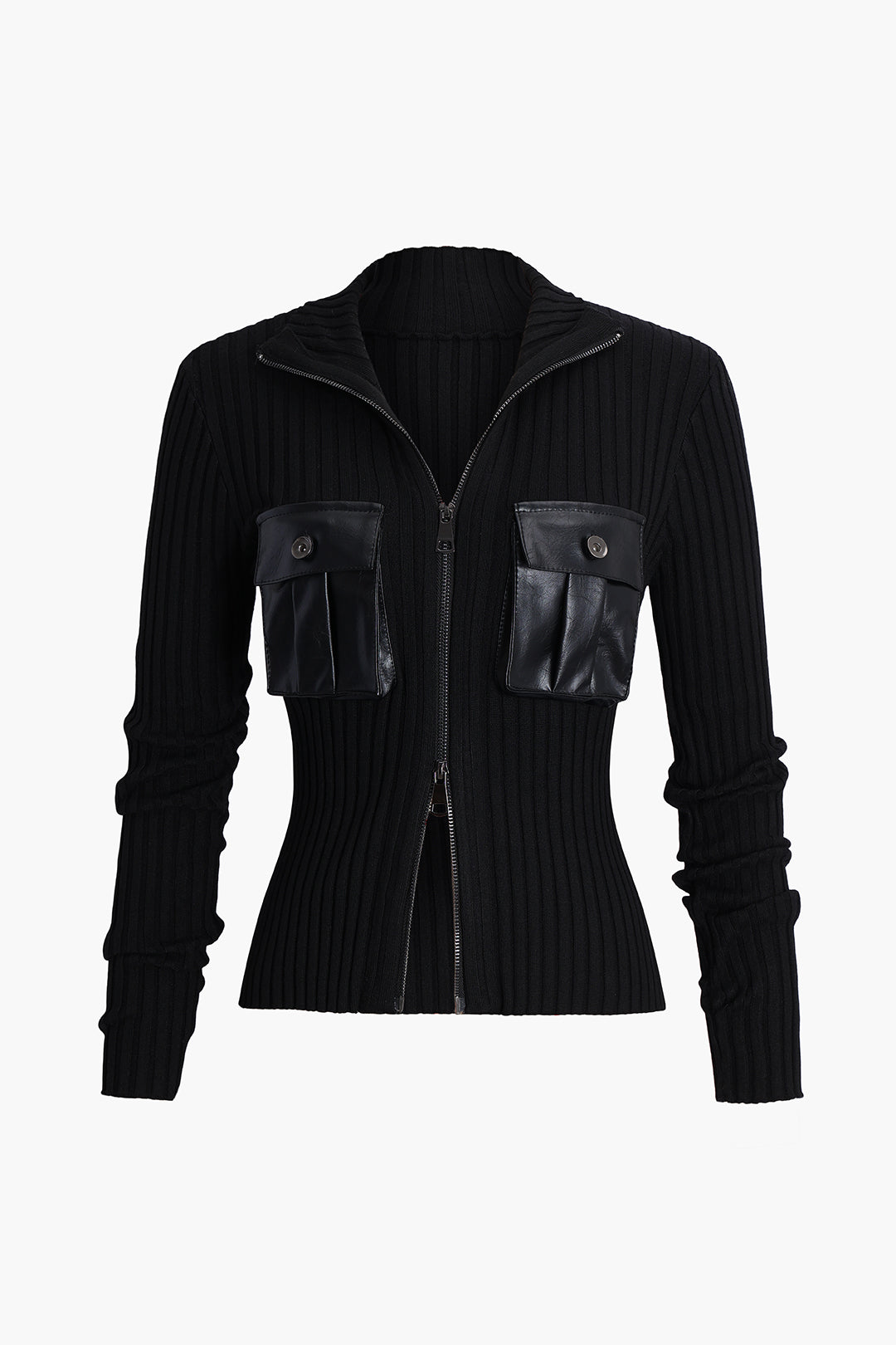 Knitted Leather Pocket Cardigan