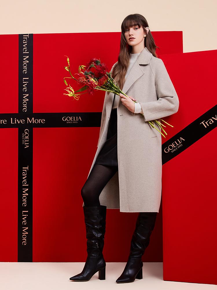 Cashmere Wool Notched Collar Double-Sided Women's Coat 