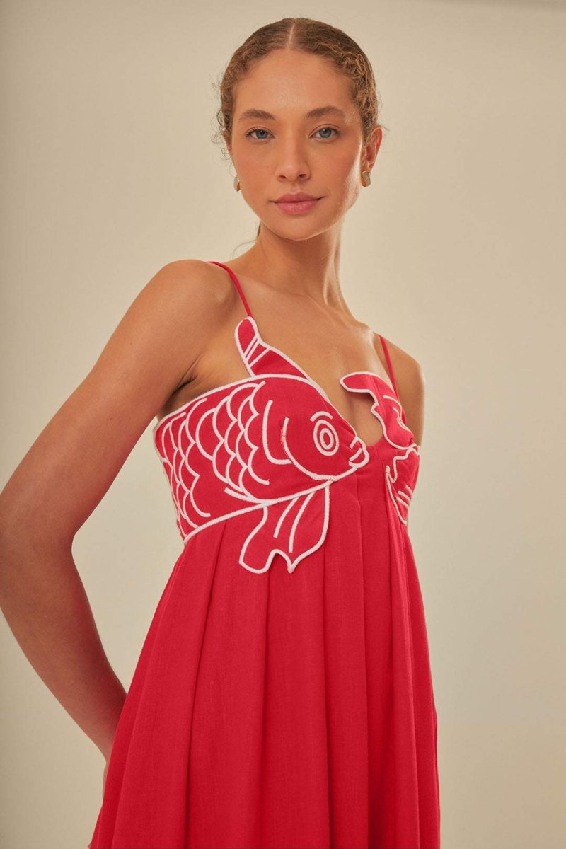 Eileen Goldfisch besticktes Maxikleid