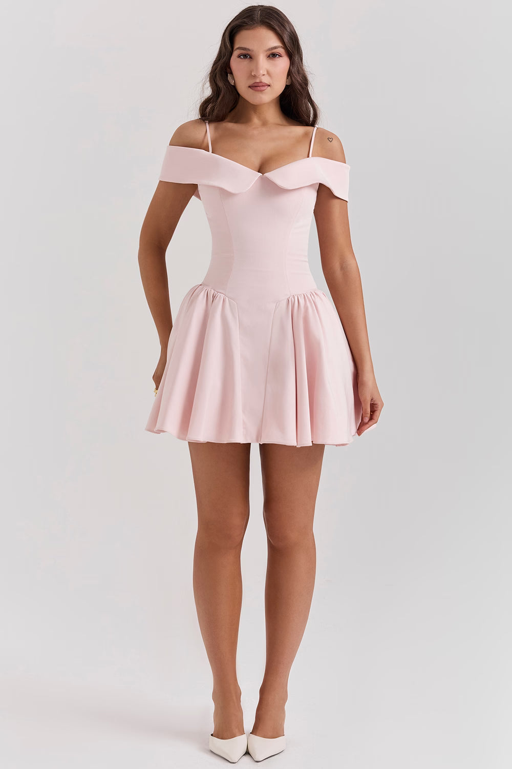 Elida Ballerina Pembe Omuz Açık Mini Elbise
