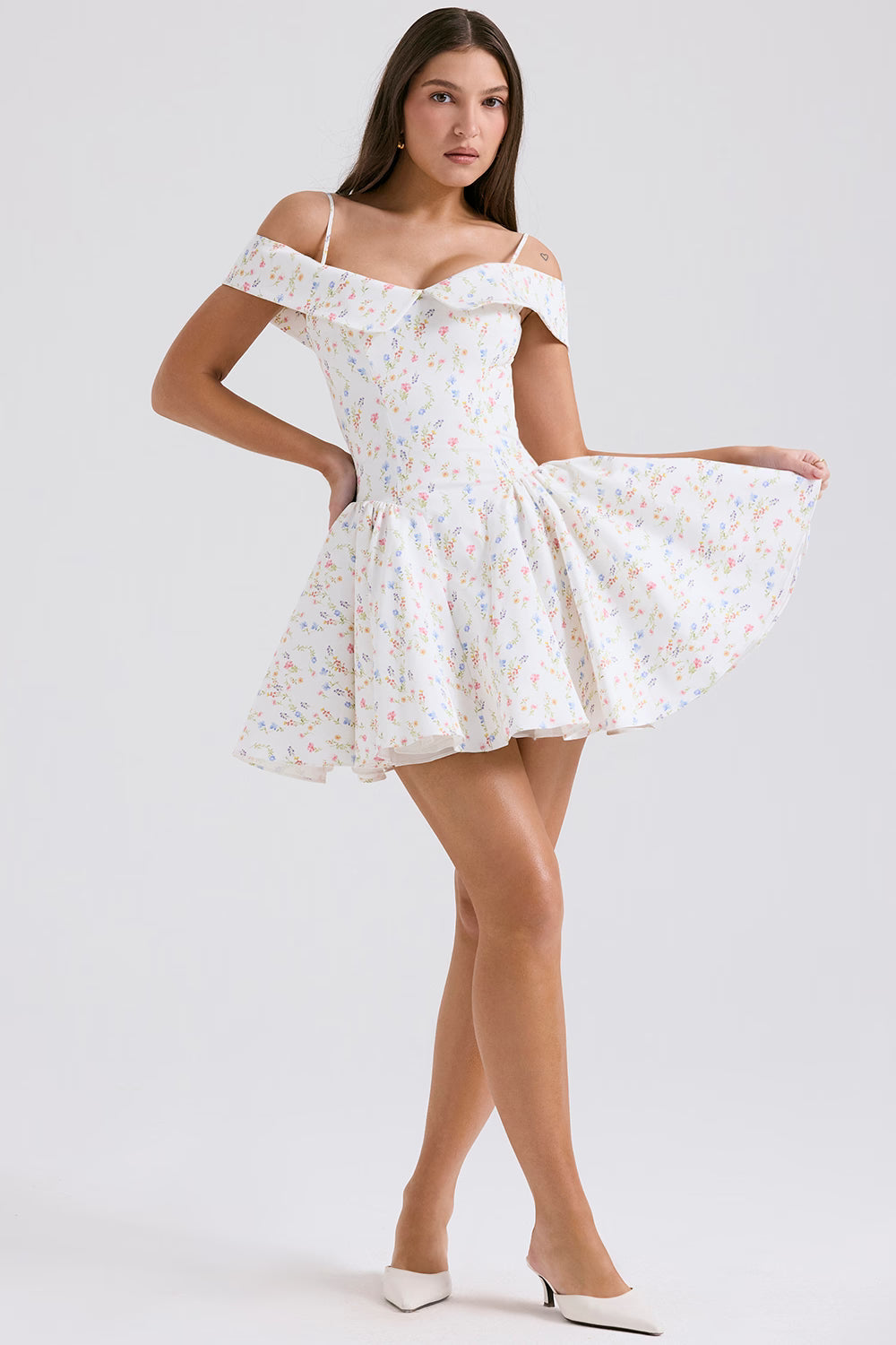 Elida Ballerina Pembe Omuz Açık Mini Elbise