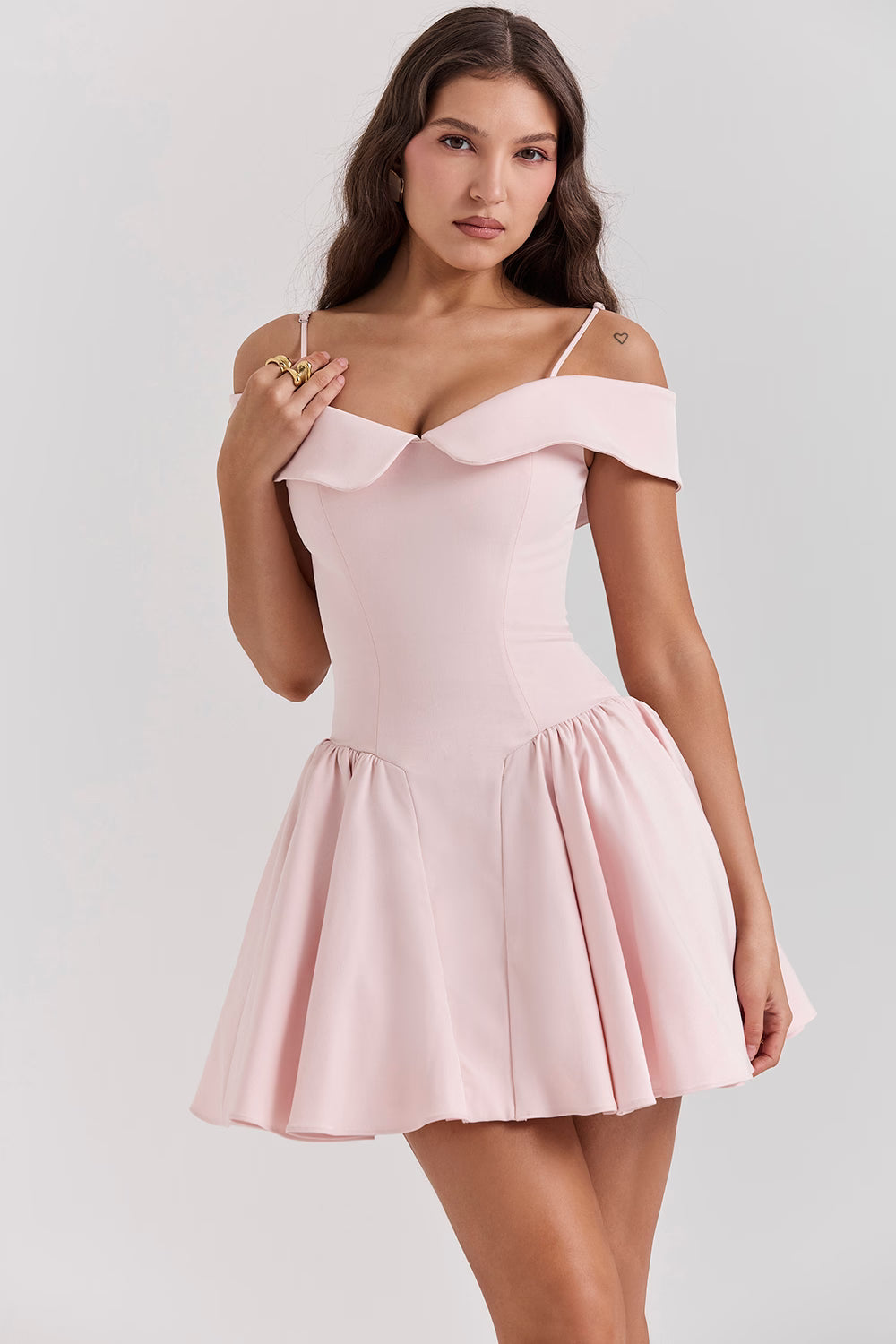 Elida Ballerina Pembe Omuz Açık Mini Elbise