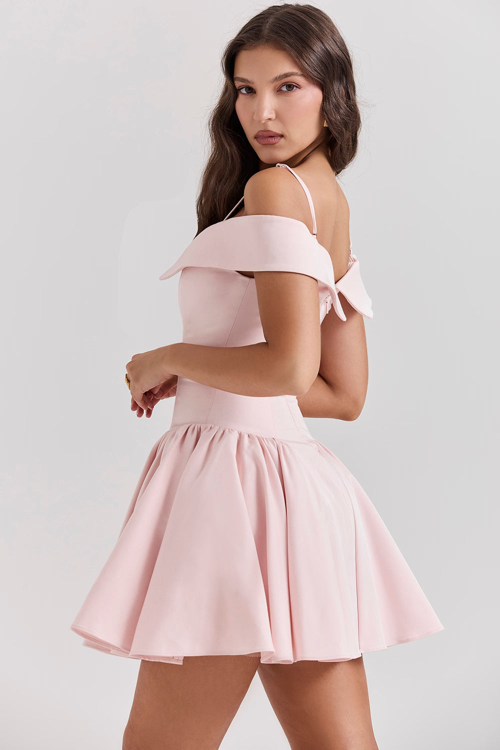 Elida Ballerina Pembe Omuz Açık Mini Elbise