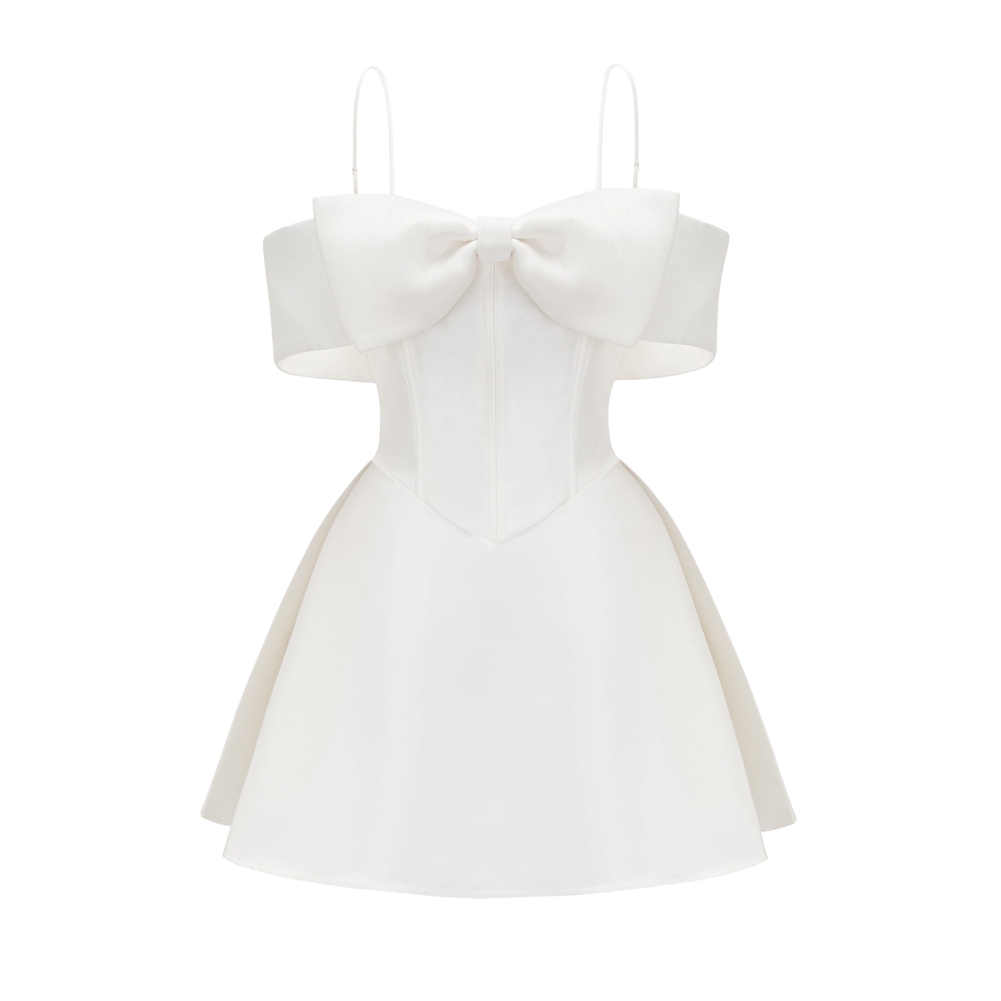 Elva White Flared Mini Dress with Bow