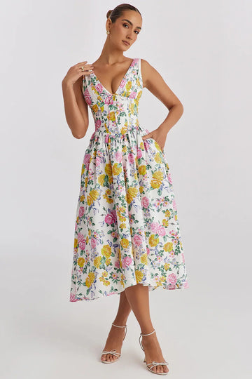 Ariana V Yaka Korseli Flare Midi Elbise