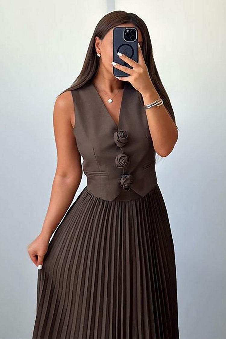 Madeline Rosette Pleated Maxi Skirt Set