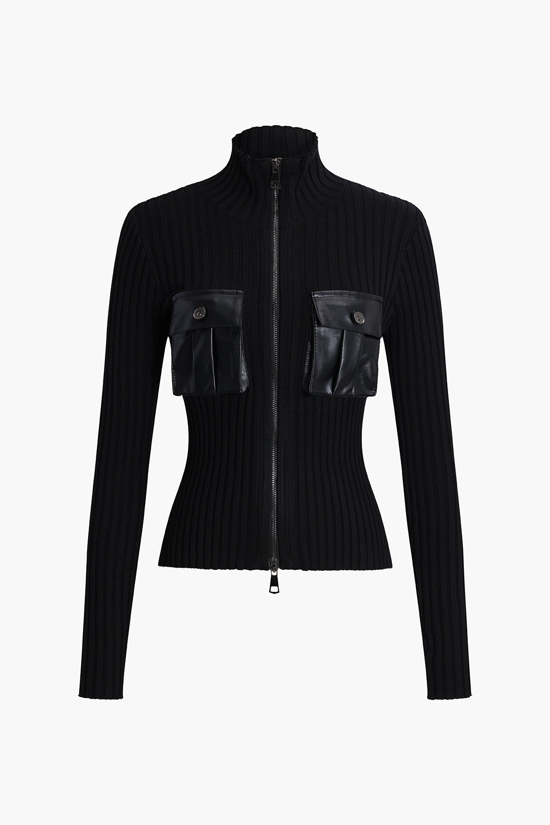 Knitted Leather Pocket Cardigan