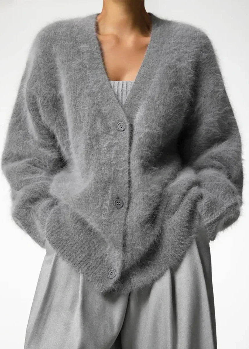 Hellgraue Strickjacke mit Knöpfen