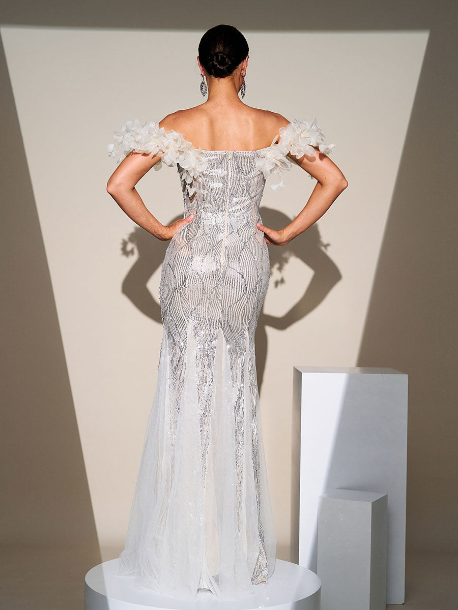 Linnea schulterfreies Applikations-Maxikleid